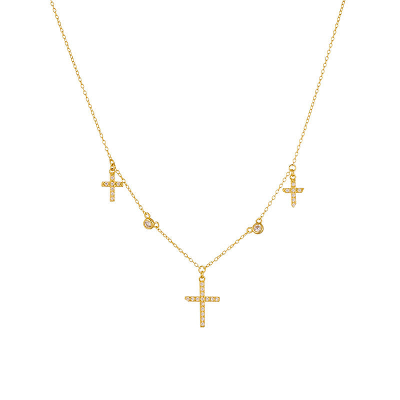 Sterling Silver Dangle Cross Charms Necklace