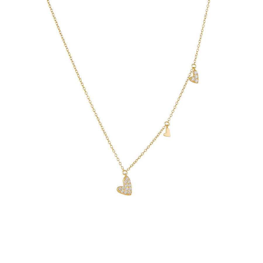 Sterling Silver Dangle Heart Charms Necklace