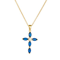 Sterling Silver Created Sapphire Cross Necklace