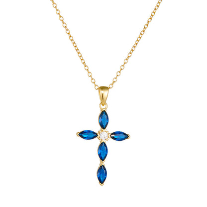 Sterling Silver Created Sapphire Cross Necklace