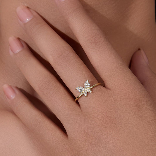 Gold Plated Sterling Silver Butterfly Cocktail Ring