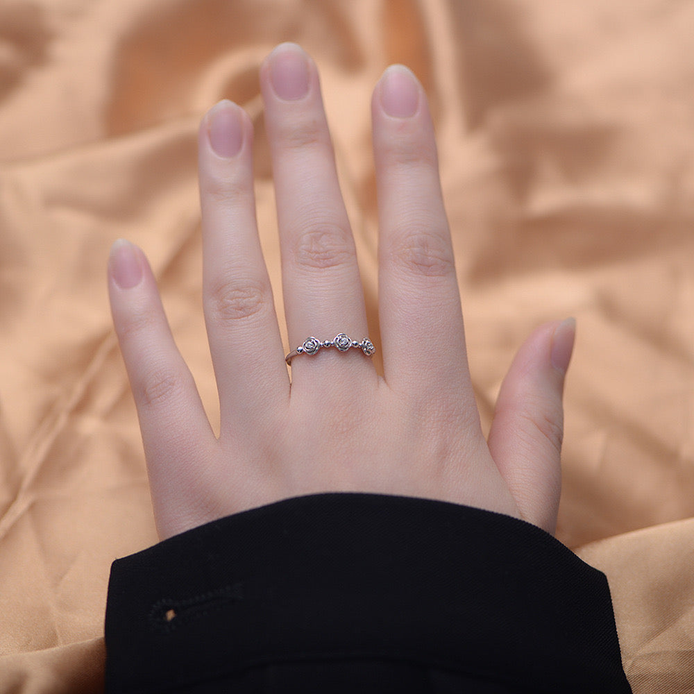 Sterling Silver Three Roses Ring