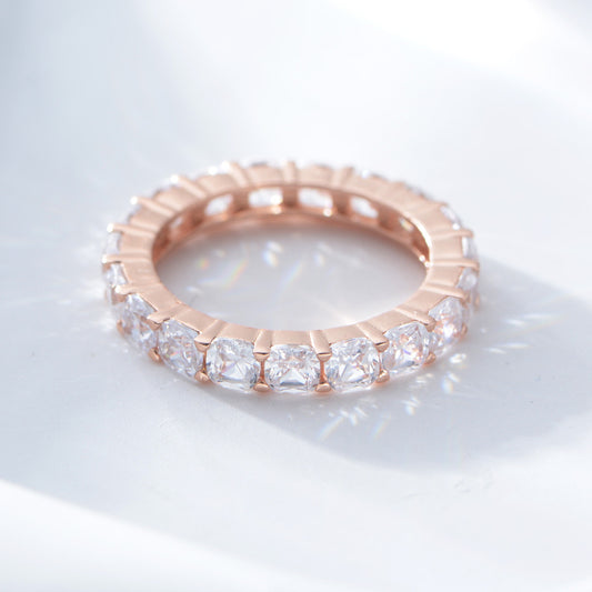 Gold Plated Sterling Silver Cushion Cut Cubic Zirconia Eternity Ring