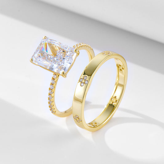 Sterling Silver Radiant Cut Engagement Rings Set