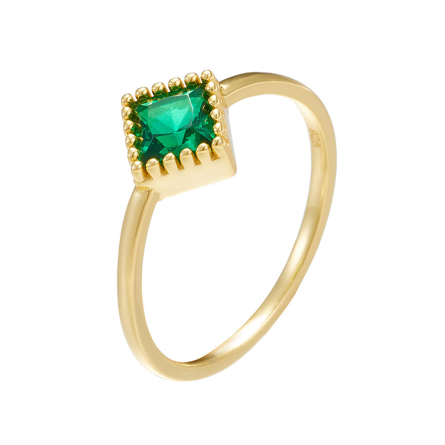 Sterling Silver Created Green Emerald Ring