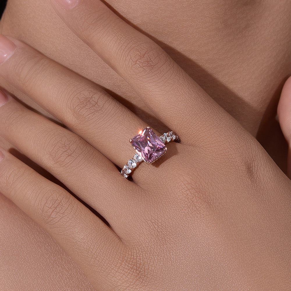 Rose Gold Plated Sterling Silver 8x10mm Engagement Ring