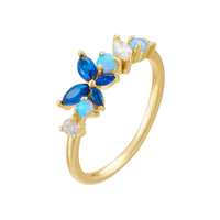 Sterling Silver Created Opal Sapphire Butterfly Flower Ring