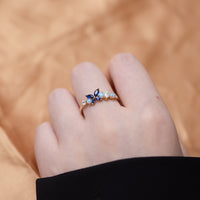 Sterling Silver Created Opal Sapphire Butterfly Flower Ring