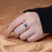 Sterling Silver Created Opal Sapphire Butterfly Flower Ring