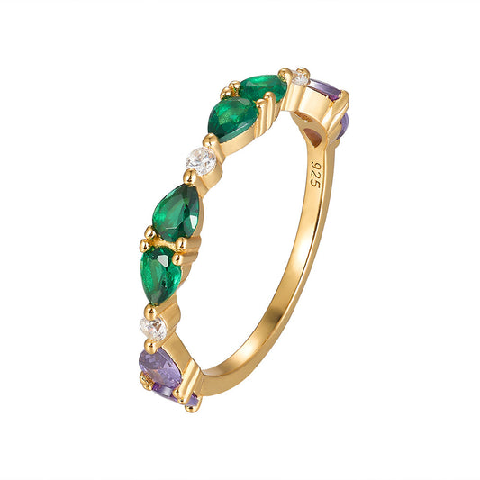 Sterling Silver Green Purple Pear Ring