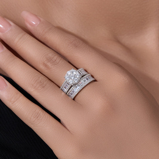 Sterling Silver Cubic Zirconia Eternity Band Engagement Ring Set