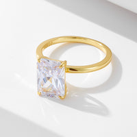 Emerald Cut Eternity Silver Engagement Ring Set