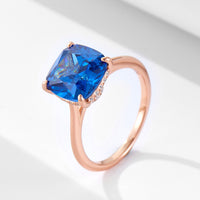 Rose Gold Plated Sterling Silver Cushion Cut Blue Ring