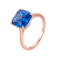 Rose Gold Plated Sterling Silver Cushion Cut Blue Ring