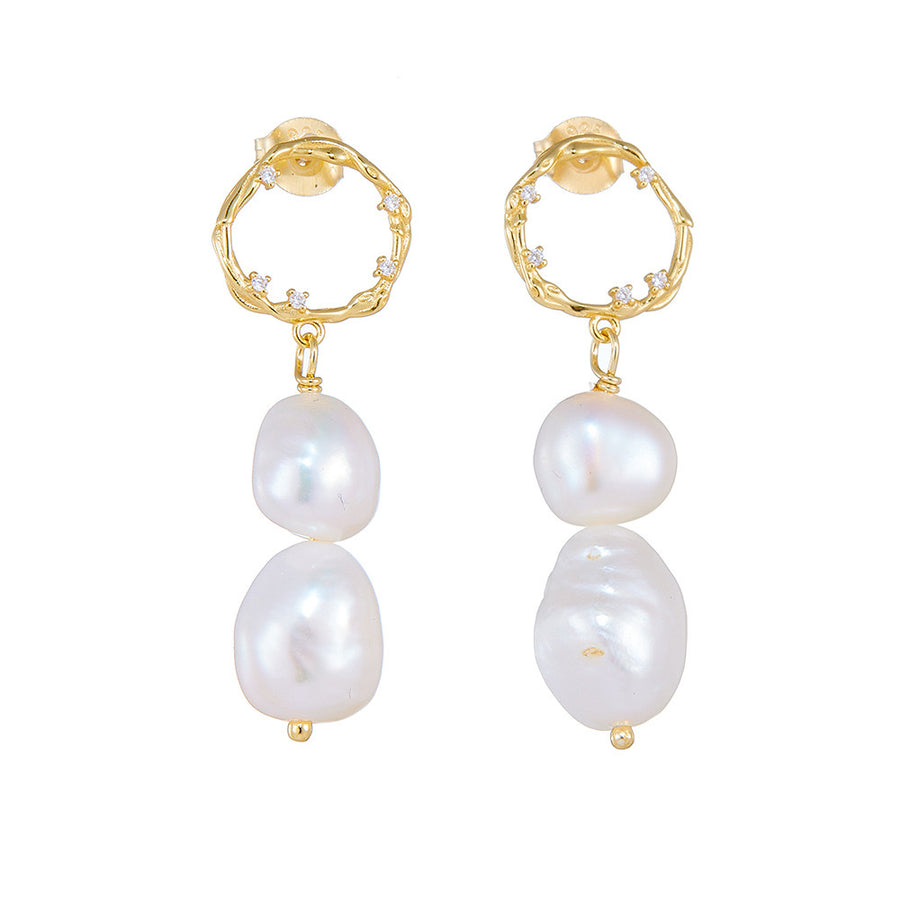 Sterling Silver Double Baroque Pearl Drop Earrings