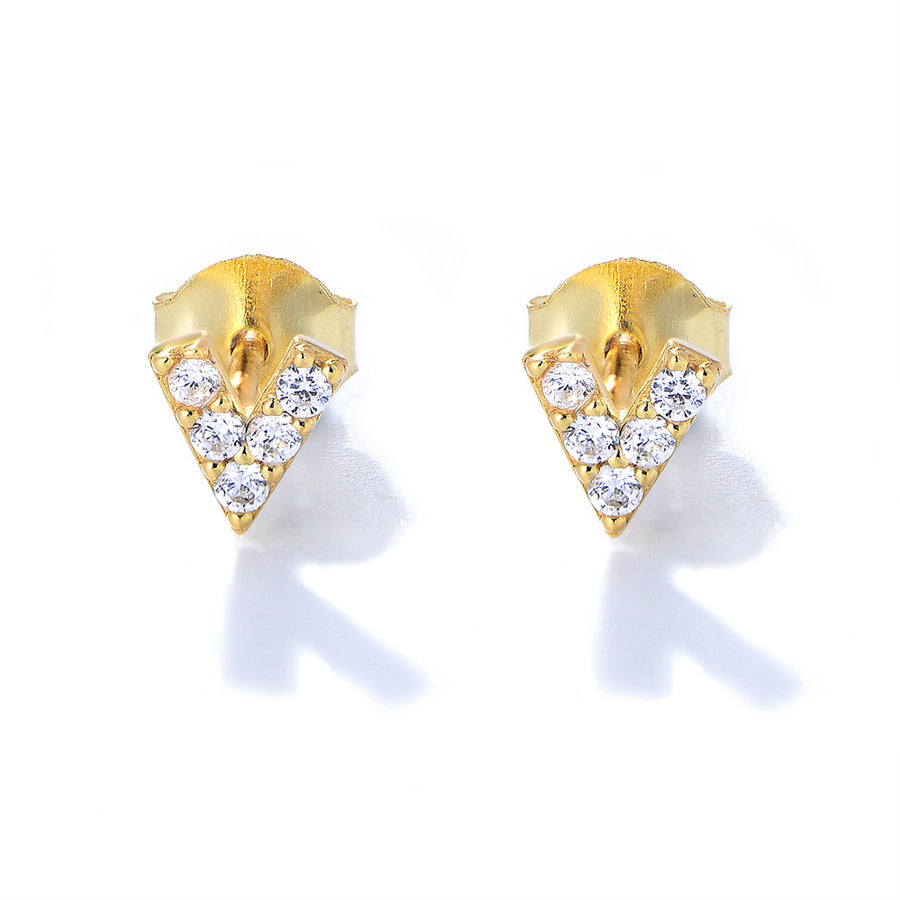 Sterling Silver V Letter Stud Earrings