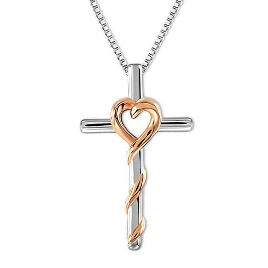 Sterling Silver Love Heart Twist Cross Pendant Necklace