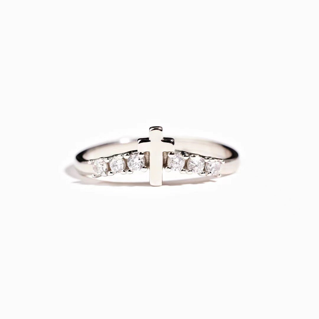 Sterling Silver Cross Engagement Ring