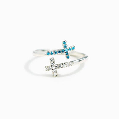 Sterling Silver Double Cross Open Ring
