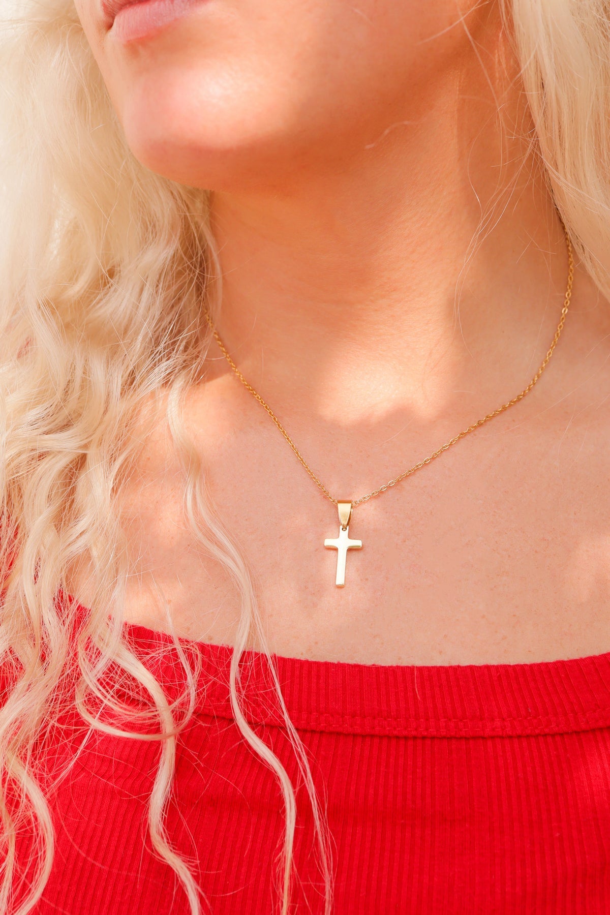 18K Gold PVD Stainless Steel Engravable Cross Necklace