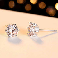 Classic Six-Claw 925 Sterling Silver Stud Earrings
