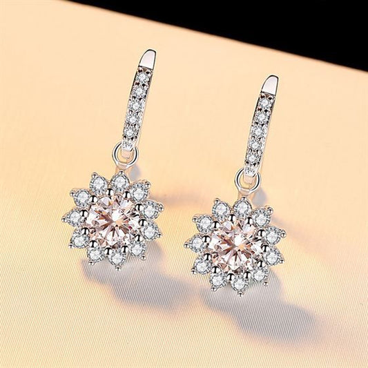 Flower Drop Earrings with CZ or Moissanite in 925 Sterling Silver