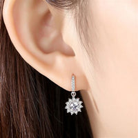 Flower Drop Earrings with Crystal or Moissanite in 925 Sterling Silver