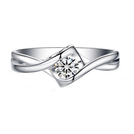 Twisted Heart Ring with High-Carbon CZ/Moissanite, 925 Sterling Silver