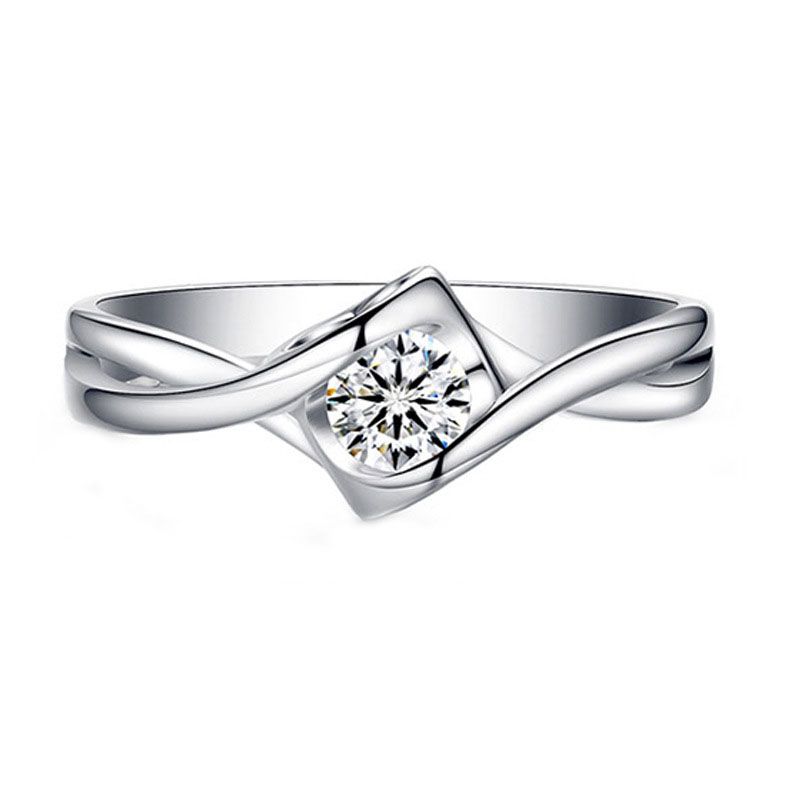 Twisted Heart Ring with High-Carbon CZ/Moissanite, 925 Sterling Silver