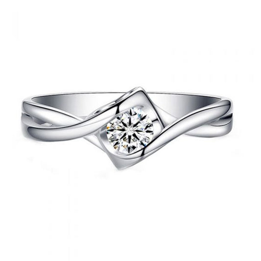 Twisted Heart Ring with High-Carbon CZ/Moissanite, 925 Sterling Silver