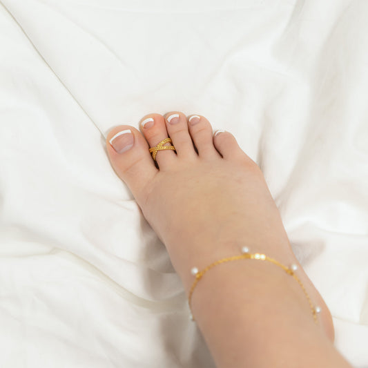 18K Gold PVD Stainless Steel Cross-Over Toe Ring