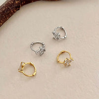Sterling Silver Cubic Zirconia Leaf Hoop Earrings