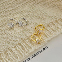 Sterling Silver Cubic Zirconia Leaf Hoop Earrings