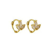 Sterling Silver Cubic Zirconia Leaf Hoop Earrings