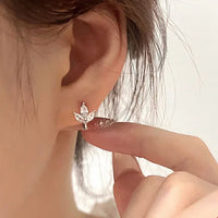 Sterling Silver Cubic Zirconia Leaf Hoop Earrings