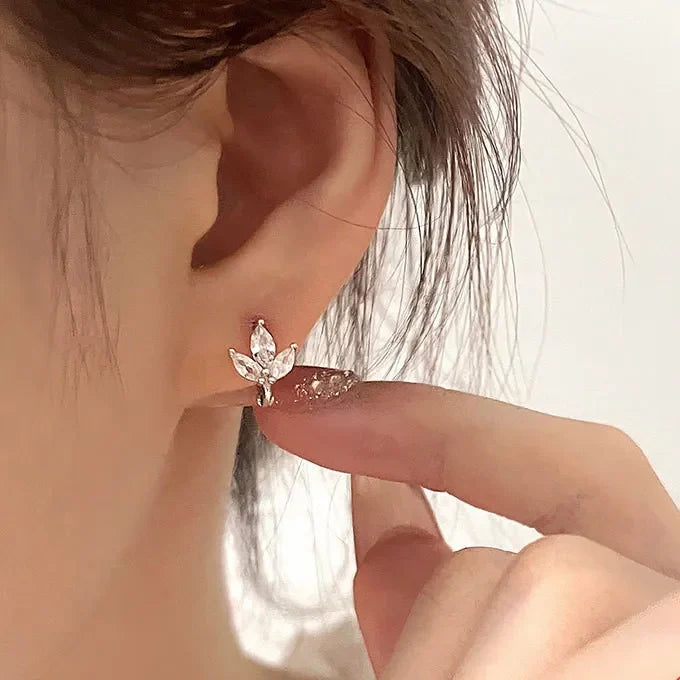 Sterling Silver Cubic Zirconia Leaf Hoop Earrings