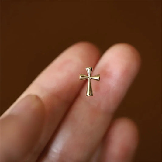Gold Plated Sterling Silver Simple Cross Stud Earrings