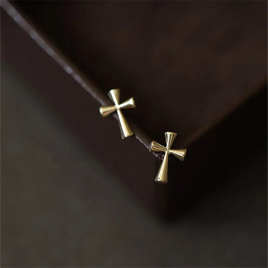 Gold Plated Sterling Silver Simple Cross Stud Earrings