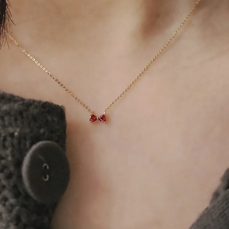 Sterling Silver Red Bow Necklace