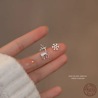 Sterling Silver Deer Snowflake Earrings