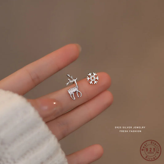 Sterling Silver Deer Snowflake Earrings
