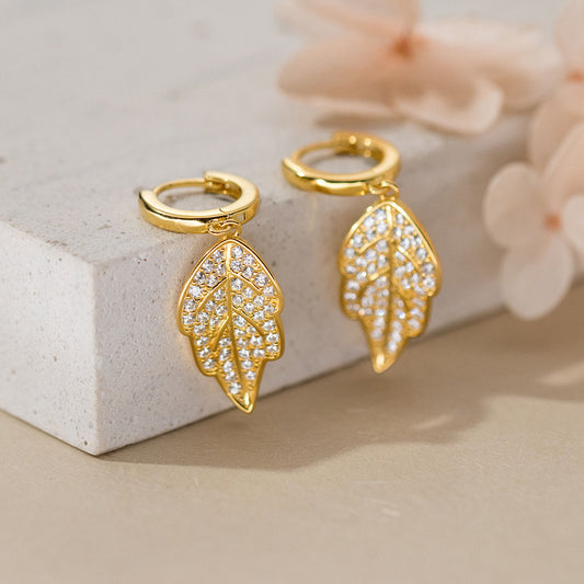 Gold Plated Leaf Drop Earrings