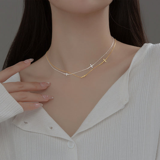 Sterling Silver Sideways Cross Choker Necklace