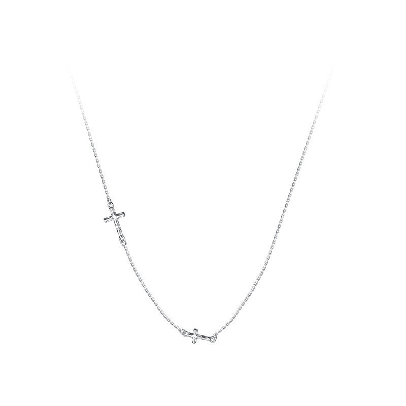 Sterling Silver Sideways Cross Choker Necklace