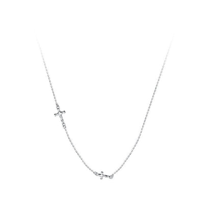 Sterling Silver Sideways Cross Choker Necklace