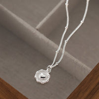 Sterling Silver Heart Disc Ball Bead Curb Chain Necklace