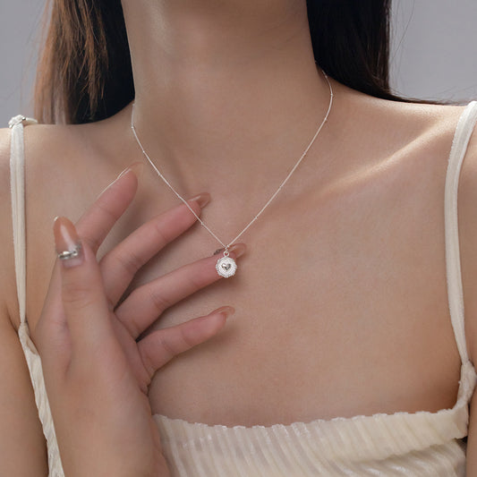 Sterling Silver Heart Disc Ball Bead Curb Chain Necklace