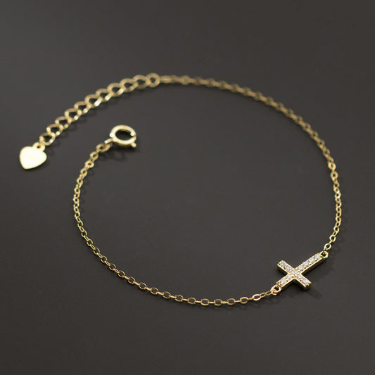 Gold Plated Sideways Cross Bracelet
