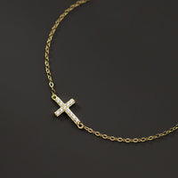 Gold Plated Sideways Cross Bracelet