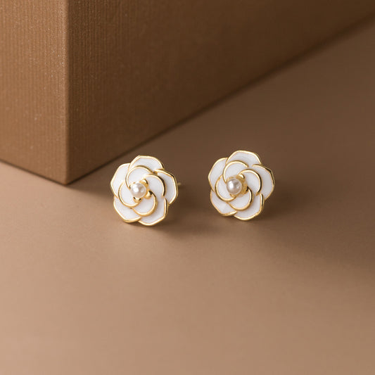 Sterling Silver Flower Earrings with Imitation Pearl